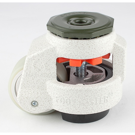 Leveling Caster, 63 Mm Polyurethane Wheel, M12x1.75P Stem, Swivel, 550 Kg Cap, NBR Foot Pad, Ivory